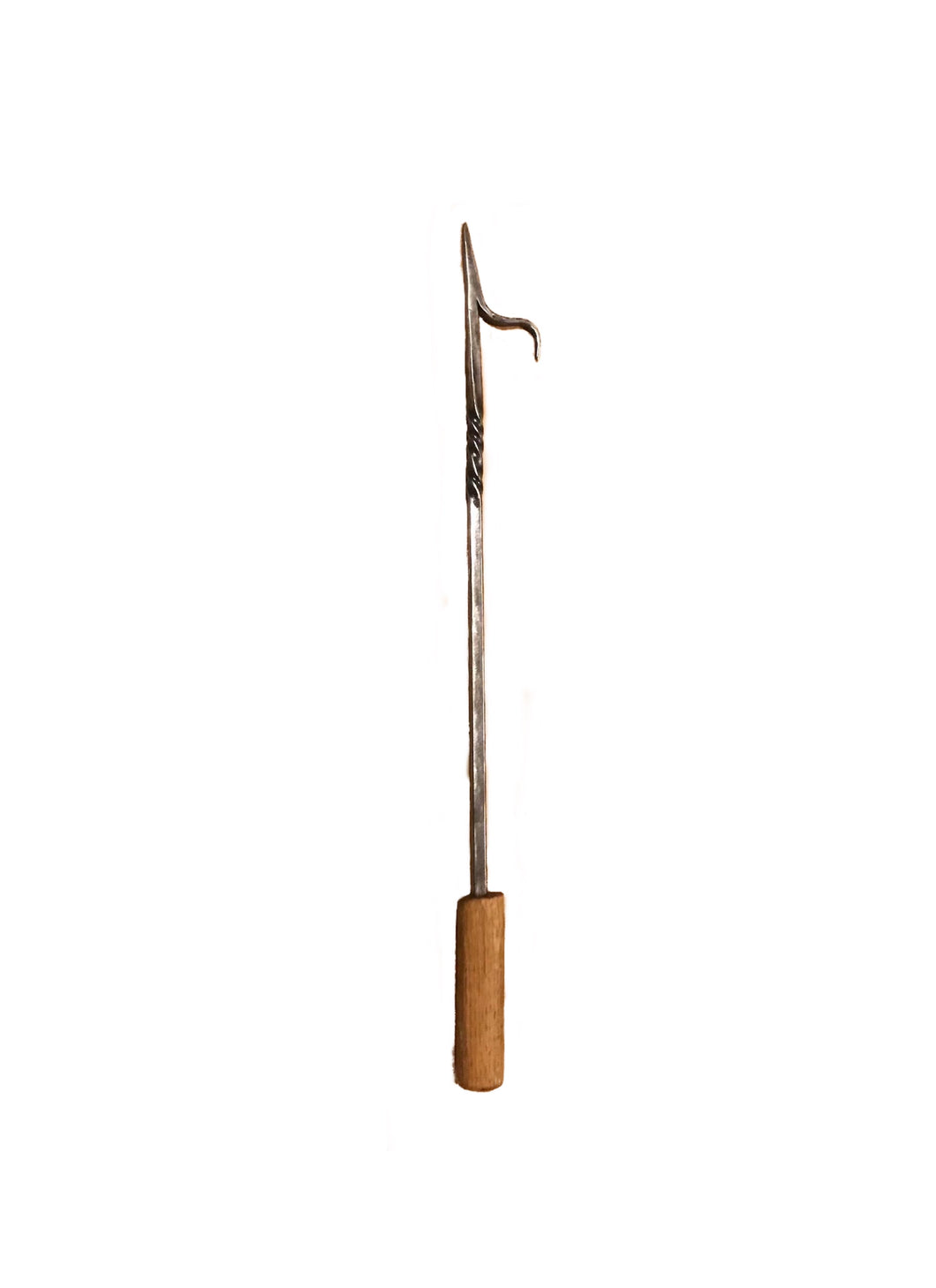 Fire poker with wooden handle
